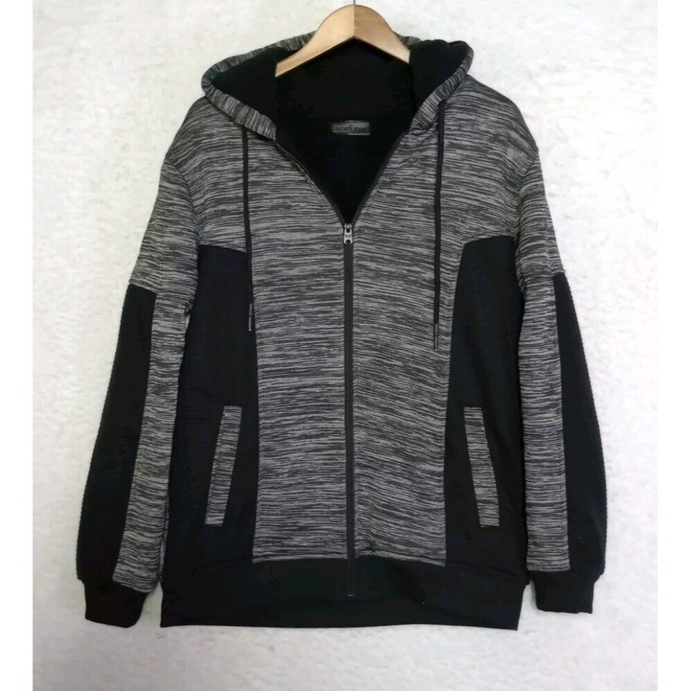 Steve’s Jeans Hoodie Full Zip Sherpa Lined Men's Size M Gray Black EUC